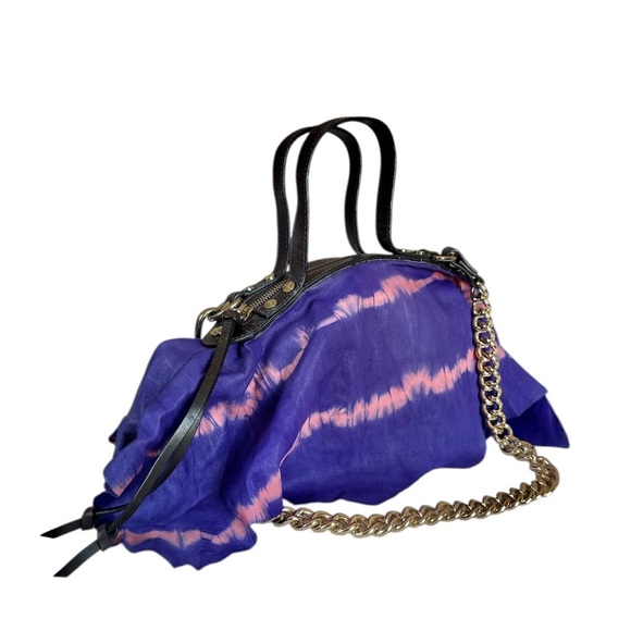 COMING SOON Vivienne Westwood Purple & Pink Tie-Dye Leather Bag w Gold Chain - Picture 7 of 13